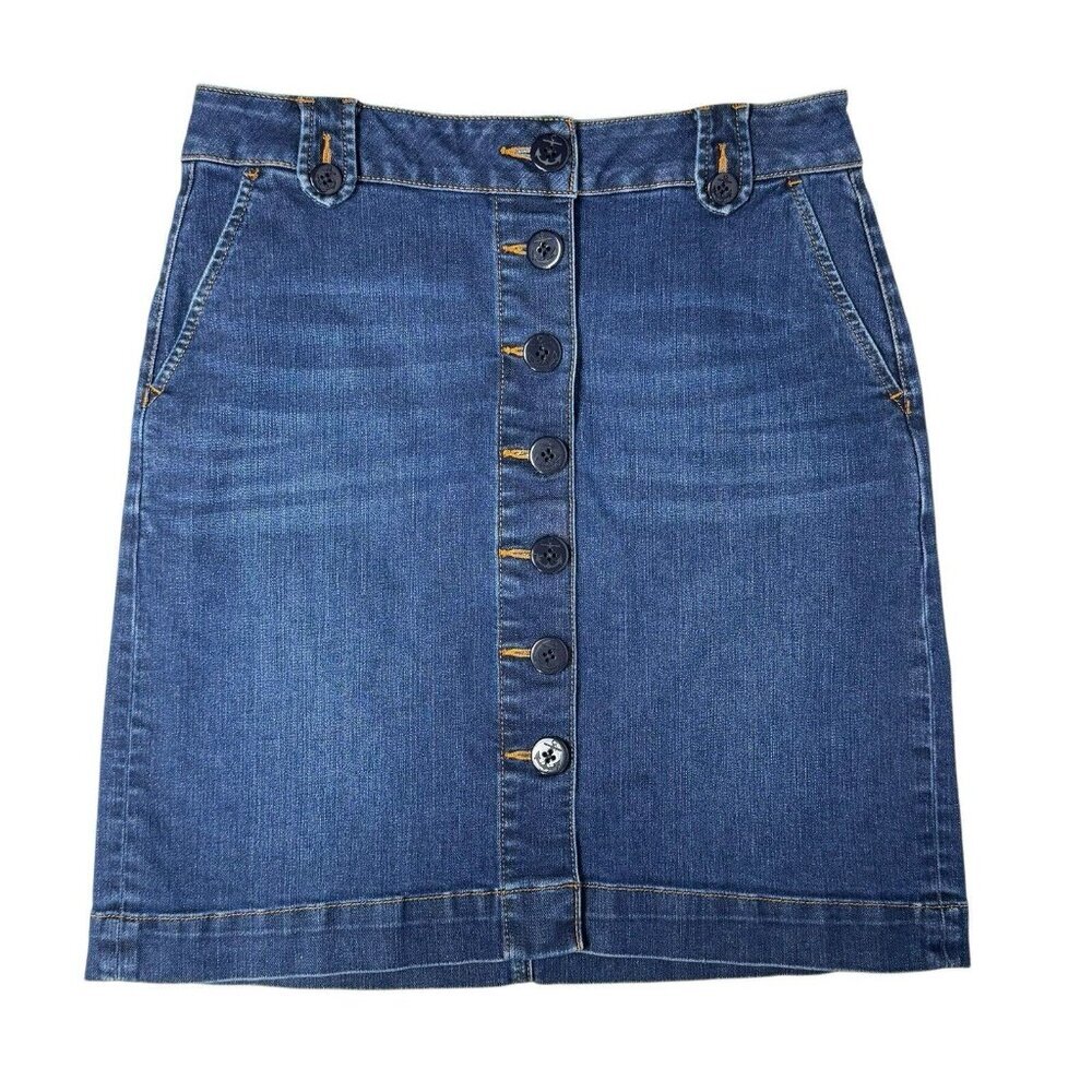 Talbots Denim Skirt Womens Sz 6 Petite Short to Knee Length Jean Pockets
